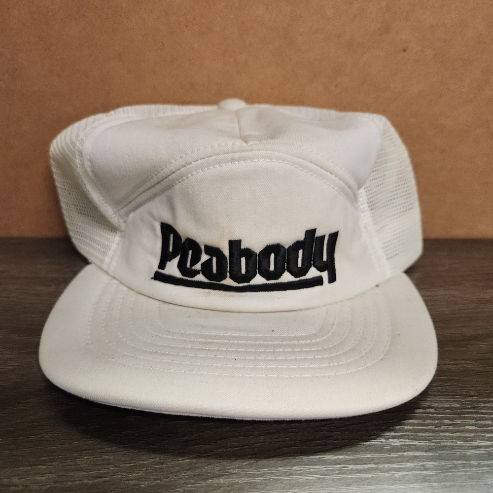 Vintage Lion Wear Peabody Trucker Hat White Mesh Snapback Made in USA‎ Mens Cap